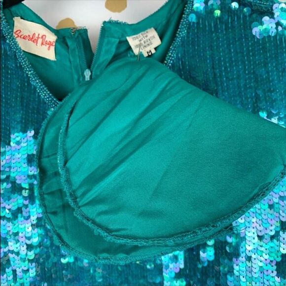 Scarlet Rage Vintage Silk Sequin Teal Mini Dress M - Picture 6 of 7